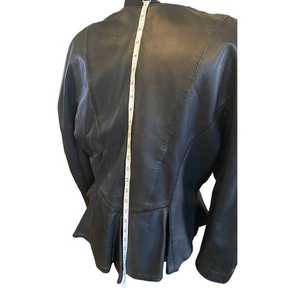 AVANT GARDE 80S BLACK LEATHER POWER SHOULDER PEPLUM JACKET LARGE - Picture 3 of 12
